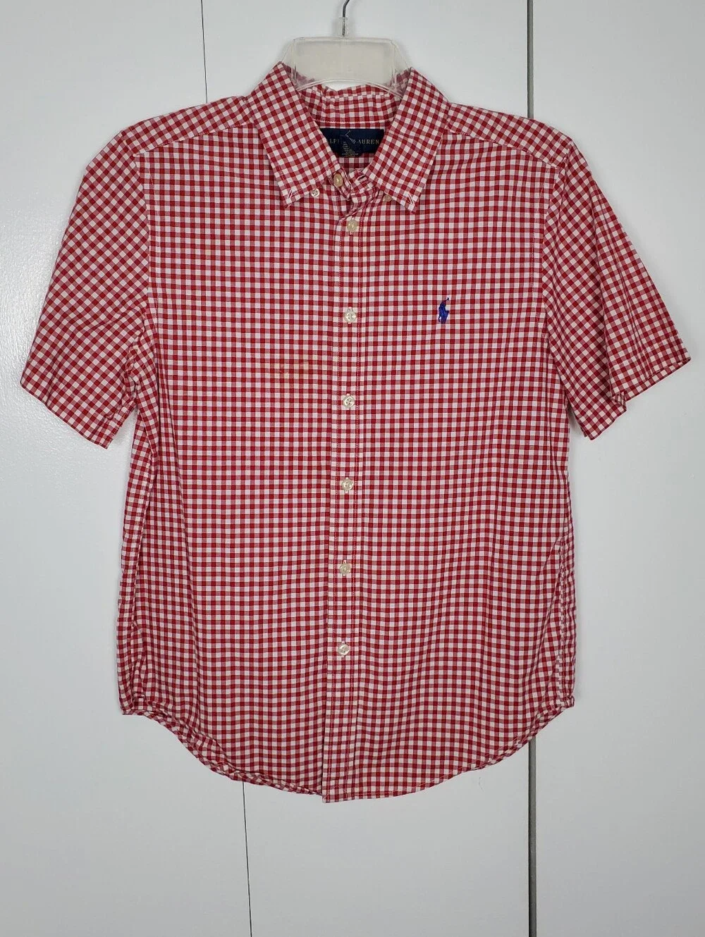 Ralph Lauren Polo Red White Gingham Check Boys Large (14-16)